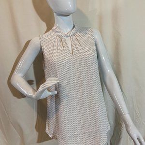 Gray & White Sleeveless Blouse with Keyhole